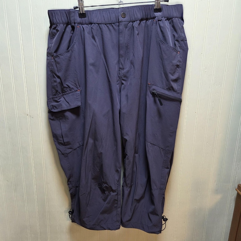 Pants Mens 34 Gray Track Nylon Stretch Hiking Cargo Zip Pockets Drawcord Hem